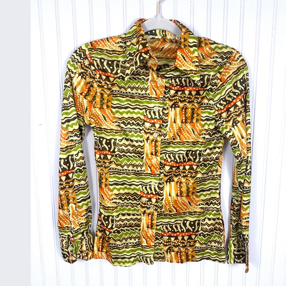 1970's Vintage Polyester Button-down Funky Pattern